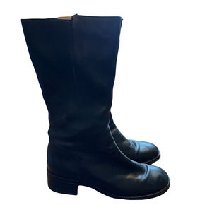 J BRAND Mid Calf Pebbled Leather Upper Casual Low Heel Zip Boots